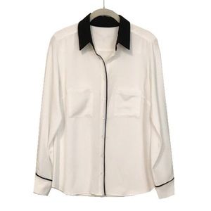 Off White Shirt Blouse with Black Trimming NWOT - Size S
